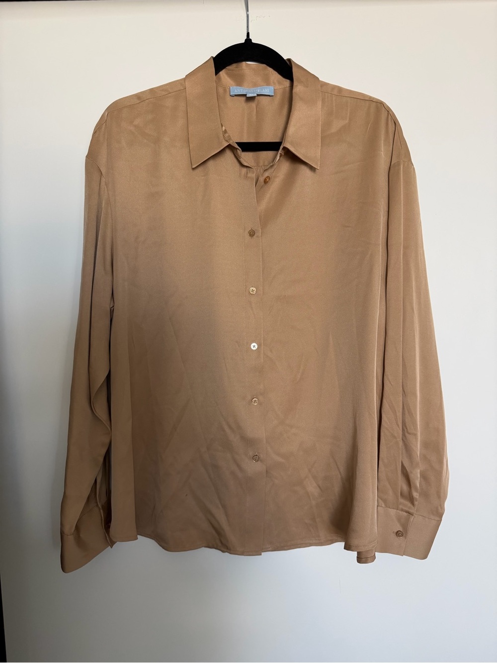 ANTONIO MELANI Light Camel Button-Front Silk Blouse